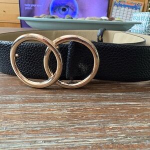 Elegant Black Leather Belt with Gold Buckle
